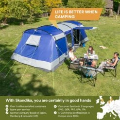 Skandika Montana 8 Tent – Tunneltenten – 8 Persoons Tent – Campingtent – 200 Cm Stahoogte – 2-4 Slaapcabines - Muggengaas – Familietent – 4 Ingangen – 700 X 310 X 200 Cm (L X B X H) - 5000 Mm Waterkolom – Outdoor, Camping – Kamperen – Blauw -Buitenkampeer Winkel 1200x1200 669