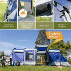 Skandika Montana 8 Tent – Tunneltenten – 8 Persoons Tent – Campingtent – 200 Cm Stahoogte – 2-4 Slaapcabines - Muggengaas – Familietent – 4 Ingangen – 700 X 310 X 200 Cm (L X B X H) - 5000 Mm Waterkolom – Outdoor, Camping – Kamperen – Blauw -Buitenkampeer Winkel 1200x1200 671