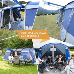 Skandika Montana 8 Tent – Tunneltenten – 8 Persoons Tent – Campingtent – 200 Cm Stahoogte – 2-4 Slaapcabines - Muggengaas – Familietent – 4 Ingangen – 700 X 310 X 200 Cm (L X B X H) - 5000 Mm Waterkolom – Outdoor, Camping – Kamperen – Blauw -Buitenkampeer Winkel 1200x1200 673
