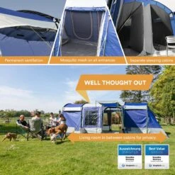 Skandika Montana 8 Tent – Tunneltenten – 8 Persoons Tent – Campingtent – 200 Cm Stahoogte – 2-4 Slaapcabines - Muggengaas – Familietent – 4 Ingangen – 700 X 310 X 200 Cm (L X B X H) - 5000 Mm Waterkolom – Outdoor, Camping – Kamperen – Blauw -Buitenkampeer Winkel 1200x1200 674