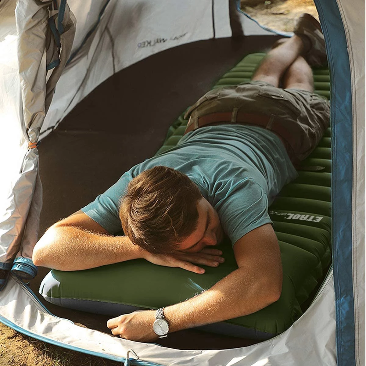 ETROL Camping Slaapmat-2-in-1 Zelfopblazende Kampeermat Met Kussen (78"x 28"), Lichtgewicht, Dik 4"compact Kussen, Geschikt Voor Zelfrijdende Reizen, Lekvrije, Waterdichte Tent 2 ETROL Camping Slaapmat-2-in-1 Zelfopblazende Kampeermat Met Kussen (78"x 28"), Lichtgewicht, Dik 4"compact Kussen, Geschikt Voor Zelfrijdende Reizen, Lekvrije, Waterdichte Tent - Afbeelding 2