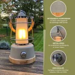 Skandika Kiruna LED-Lamp – Tentlampen – Campinglampen – Buiten Lantaarn – Buitenverlichting – Buiten Lamp - Retro Outdoor Camping Lamp Met Powerbank, Traploos Dimbaar, Draadloos, Oplaadbare Batterij, USB, Warm En Koud Wit, 75h Lichtduur – Beige -Buitenkampeer Winkel 1200x1200 942