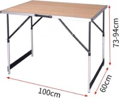 Kamyra® Campingtafel Inklapbaar - Kampeertafel, Partytafel - Opvouwbaar, Lichtgewicht & In Hoogte Verstelbaar - Aluminium/Hout -Buitenkampeer Winkel 1200x984