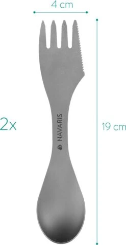Navaris 2x Spork Titanium Campingbestek - Vork, Mes En Lepel In één - Bestek Voor Onderweg En Op Reis - Lichtgewicht - Inclusief Bewaarzakje -Buitenkampeer Winkel 621x1200 1