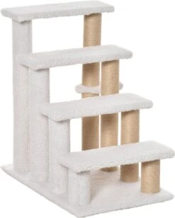 PawHut Huisdierentrap Met Krabpaal Bal 4 Treden Kattentrap Dierentrap Pluche Jute D06-093 -Buitenkampeer Winkel 963x1200 1